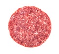 top view of raw burger from minced beef isolated