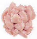 Top view of raw chicken fillet chunks isolated on white Royalty Free Stock Photo