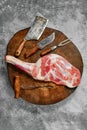 Top view of raw lamb shoulder chump on butcher`s cutting log Royalty Free Stock Photo