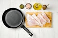 Top view of raw fresh stingray wings ready for frying