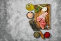 Top view of raw lamb leg, chump off shank Royalty Free Stock Photo