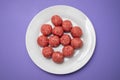 Top view of raw meat balls on small plate Royalty Free Stock Photo