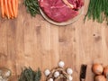 Top view of raw meat and vegetables ready to be cooked Royalty Free Stock Photo