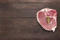 Top view raw pork chop steak on wooden background. Copyspace for Royalty Free Stock Photo