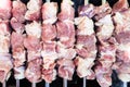 raw skewered shish kebabs on brazier