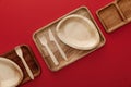View of rectangular wooden dishes with