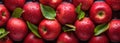 Top View of Red Apples and leaves with Fresh Water Drops, Vibrant Healthy Eating, Apple Fruit Backgrounds, Ai generative
