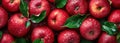 Top View of Red Apples and leaves with Fresh Water Drops, Vibrant Healthy Eating, Apple Fruit Backgrounds, Ai generative Royalty Free Stock Photo