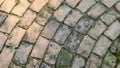 Top View of Red Bricks Paving Stones Footpath on a Sidewalk Outdoors