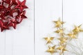 Top view of red christmas stars and lights Royalty Free Stock Photo