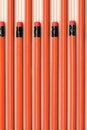 top view of red graphite pencils with erasers placed in row Royalty Free Stock Photo