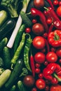 top view of red and green different vegetables on grey Royalty Free Stock Photo
