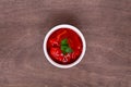 Lecho of tomatoes and sweet paprika with ingredients on the table Royalty Free Stock Photo