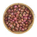 Top view of red onion in weaven basket which ventilated for keep prolong Royalty Free Stock Photo