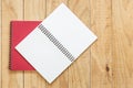 Top view of red open book on wooden table Royalty Free Stock Photo