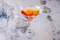 Top view red orange cocktail margareta fresh in a martini glass on a gray background. Bar alcohol drink menu, delicious Royalty Free Stock Photo