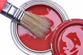 Top view of red paint can with brush Royalty Free Stock Photo