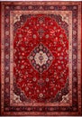Top view red persian carpet on antique floor