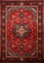 Top view red persian carpet on antique floor