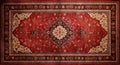 Top view red persian carpet on antique floor