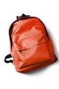 Top view of red school backpack on white background Royalty Free Stock Photo