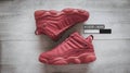 Top view of red sneakers by \