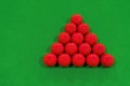 Top view of 15 red snooker balls on a green velvet floor snooker table Royalty Free Stock Photo