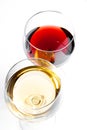 Top of view of red and white wine glasses Royalty Free Stock Photo