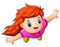 Top view of a redhead girl raising hands on a white background