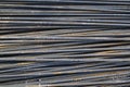 top view of the reinforcing steel bar stack close-up, rebar for