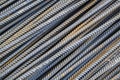 top view of the reinforcing steel bar stack close-up, rebar for