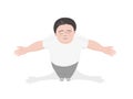 Top view of relax child boy with arms outstretched , flat vector illustration.