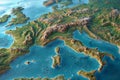 Top view of the Relief map of Europe. 3d illustration