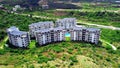 Top view of resorts with hotels and swimming pools. Clip. Beautiful complex hotels for summer holidays and recreation Royalty Free Stock Photo