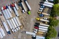 A top view of a truck stop on the highway at the rest area Royalty Free Stock Photo