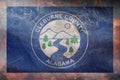 Top view of retro county of Cleburne, Alabama flag with grunge texture, USA, no flagpole. Plane design, layout. Flag background
