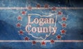 Top view of retro county of Logan, Ohio flag with grunge texture, USA, no flagpole. Plane design, layout. Flag background