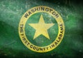 Top view of retro county of Washington County, Alabama flag with grunge texture, USA, no flagpole. Plane design, layout. Flag