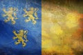 Top view of retro flag Braine l\'Alleud, Belgium with grunge texture. Belgian patriot and travel concept. no flagpole. Royalty Free Stock Photo