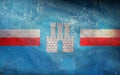 Top view of retro flag Gostynin, Poland with grunge texture. Polish patriot and travel concept. no flagpole. Plane design, layout Royalty Free Stock Photo