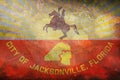 Top view of retro flag of Jacksonville, Florida with grunge texture. Flag background. Patriotic concept about Jacksonville,