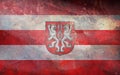 Top view of retro flag Katy Wroclawskie gmina, Poland with grunge texture. Polish patriot and travel concept. no flagpole. Plane