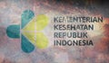 Top view of retro flag Ministry of Health Indonesia with grunge texture. Indonesian patriot and travel concept. no flagpole. Plane