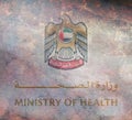 Top view of retro flag Ministry of Health, United Arab Emirates with grunge texture. UAE patriot and travel concept. no flagpole.