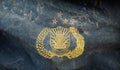 Top view of retro flag National Police Indonesia with grunge texture. Indonesian patriot and travel concept. no flagpole. Plane