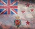 Top view of retro flag Queen\'s Colour for Royal Navy New Zealand with grunge texture. New Zealand patriot and travel c