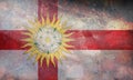 Top view of retro flag of West Riding county with grunge texture, no flagpole. Plane design, layout. Flag background