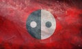 Top view of retro flag of Yinyang ren with grunge texture, no flagpole. Plane design, layout. Flag background. Freedom and love