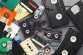 Top view on retro storage multimedia devices Royalty Free Stock Photo