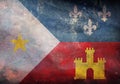 Top view of retroflag Acadiana, France with grunge texture. French patriot and travel concept. no flagpole. Plane design, layout.